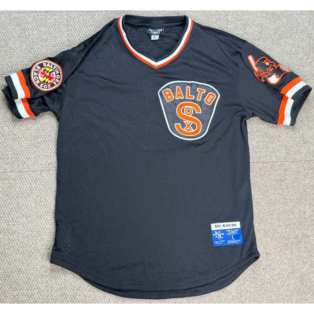 Ebbets Field Flannels Baltimore Black Sox V-Neck Baseball Jersey Size Large